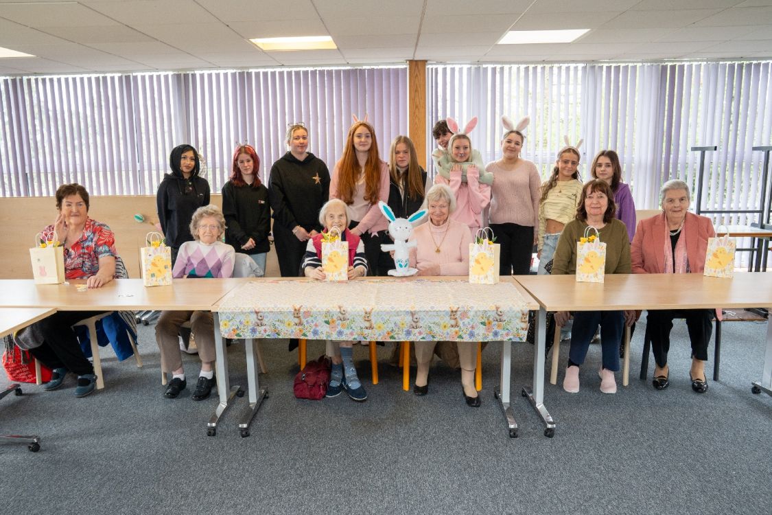 Level 2 Health and Social Care students and residents from Oakmont Lodge, Bangor